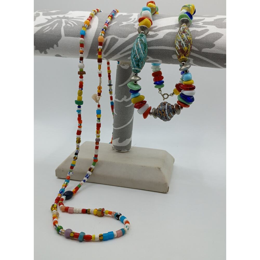 Colorful Vintage Glass & Beaded Necklace Lot – 2 Necklaces - Picture 3 of 4